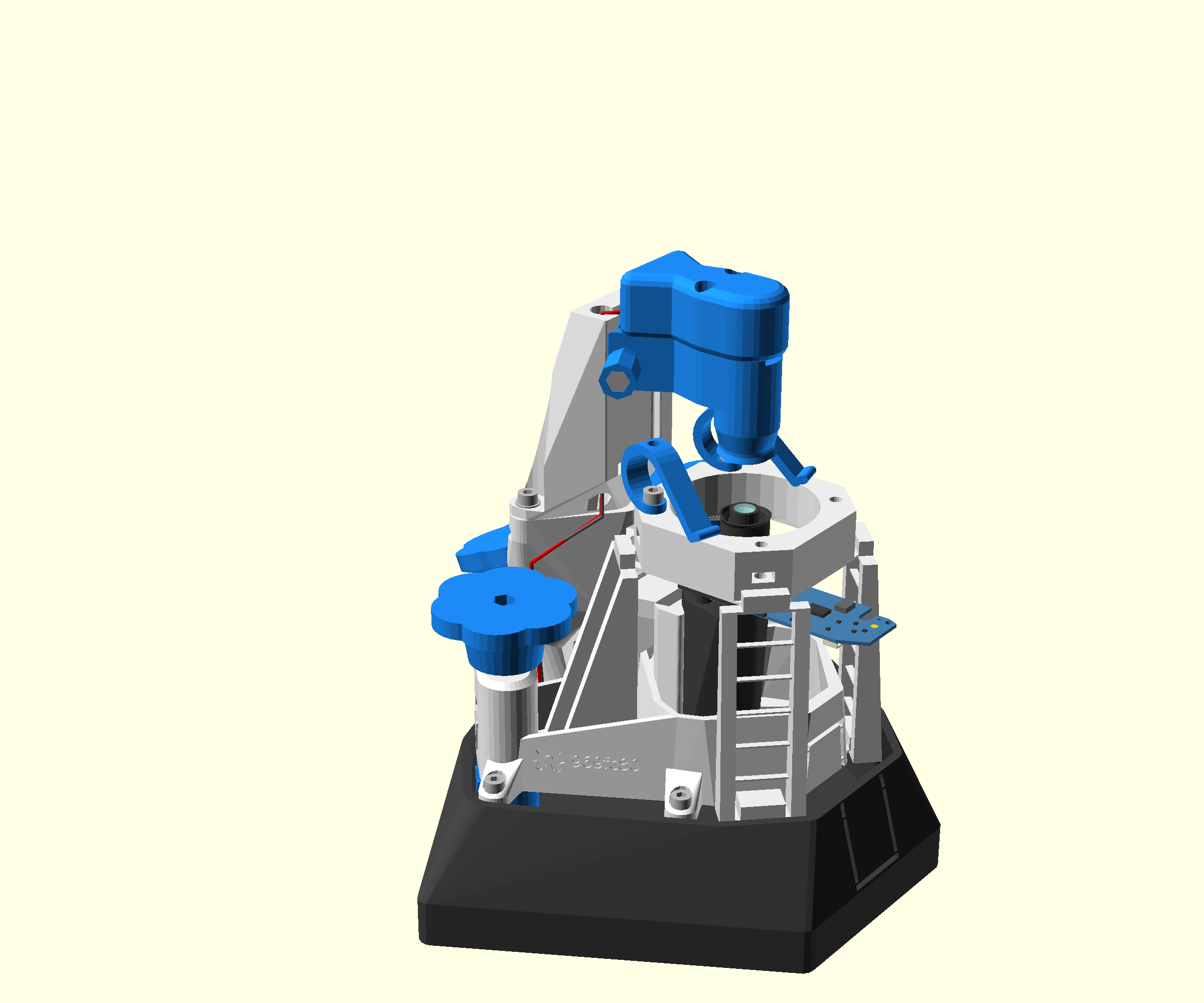 A render of the completed manual microscope, using a Logitech C270 camera.